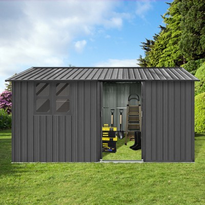 GDFStudio Douglas Metal Storage Shed with Sliding Door and Acrylic Windows