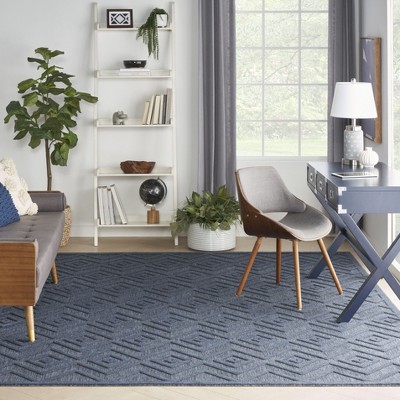 Modern Navy Diamond 7' x 10' Easy-Care Outdoor Rug