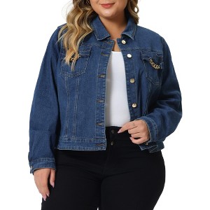 Agnes Orinda Women's Plus Size Button Up Long Sleeve Croped Denim Jean Jackets - 1 of 4