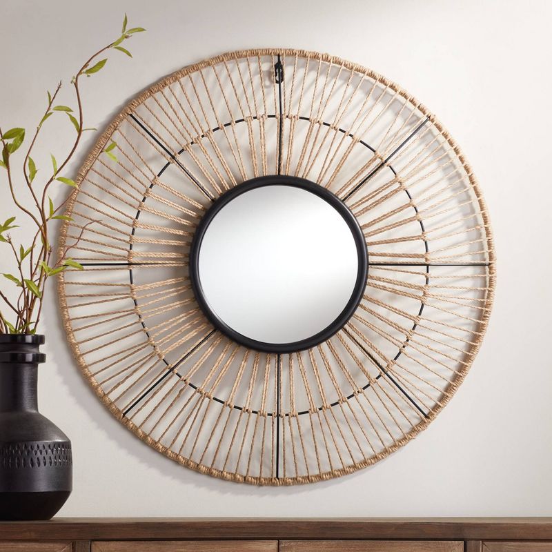 Newhill Designs Jefferson Round Vanity Wall Mirror Vintage Rustic Black Iron Natural Hemp Rope Frame 27 1/2" Wide for Bathroom Bedroom Living Room, 2 of 10