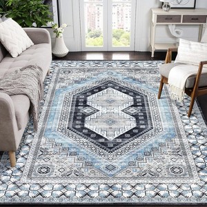 Machine Washable Vintage Runner Rug, Non Slip Low Pile Oriental Carpet for Entryway, Hallway, Kitchen, Laundry - 1 of 4
