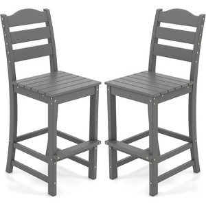 Tangkula Set of 2 HDPE Bar Stool Tall Chair Backrest Footrest All Weather Patio Grey - 1 of 4