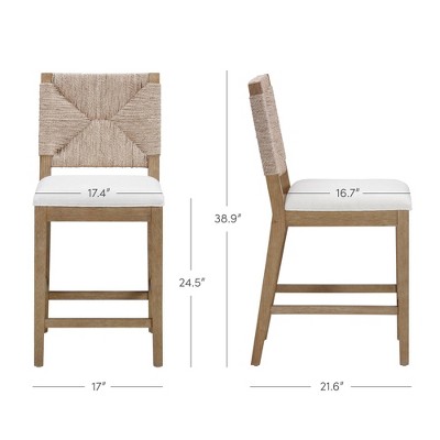 Beacon Bohemian Counter Height Bar Stool with Seagrass Backrest and Cream Boucle Seat