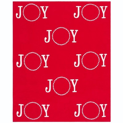 Joy to the World Red & White Cotton Fleece Throw Blanket