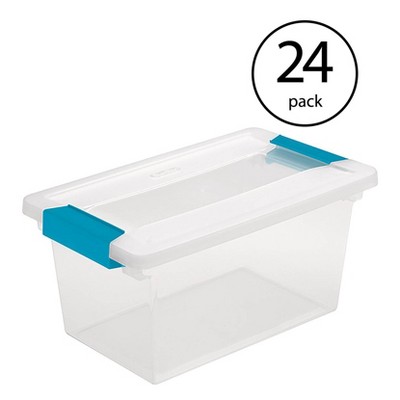 Sterilite Medium Clip Box Clear Home Storage Tote Container with Lid (24 Pack)