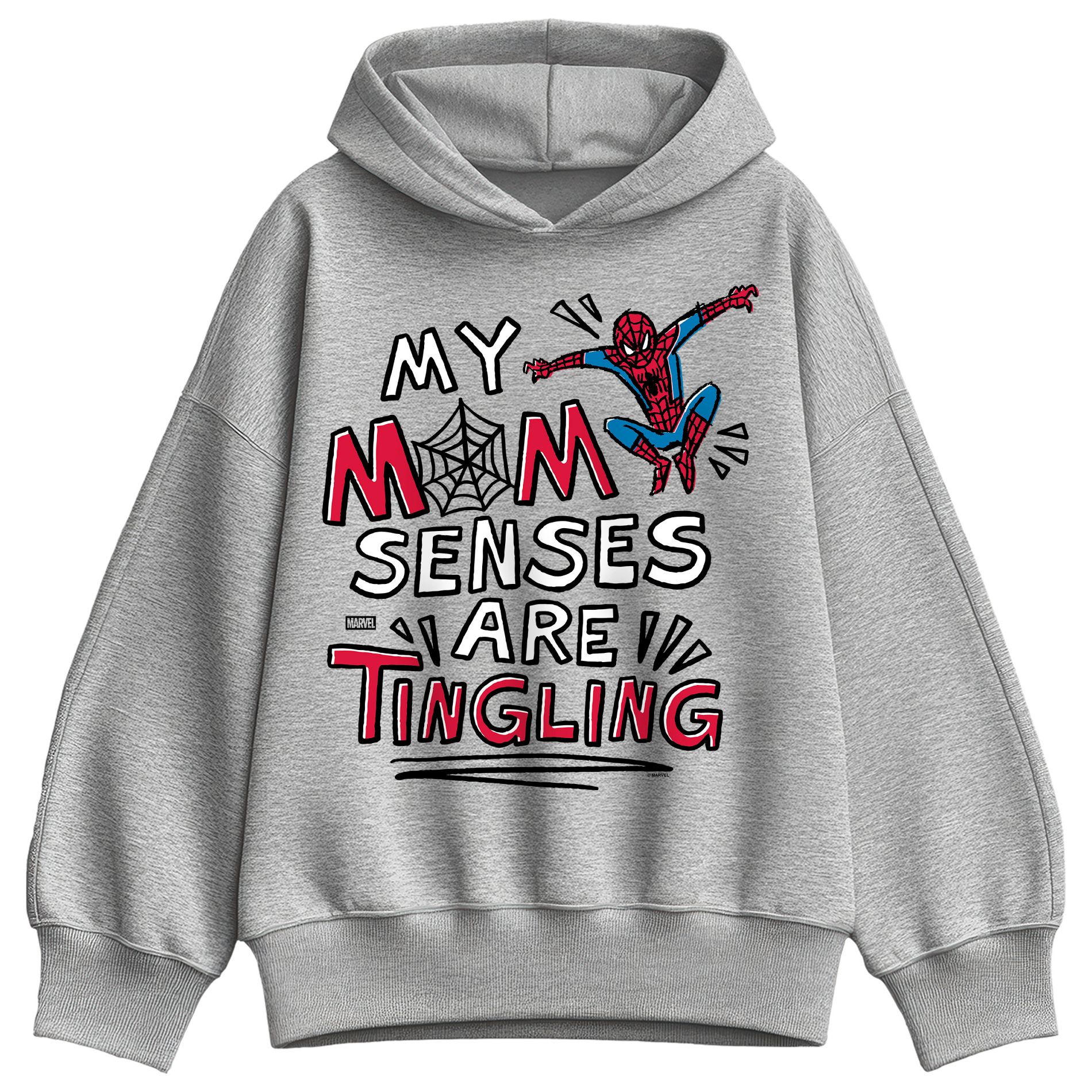 Women's Spider-Man Mom Senses Tingling Oversized Fleece Hoodie Sweatshirt - Athletic Heather - Large
