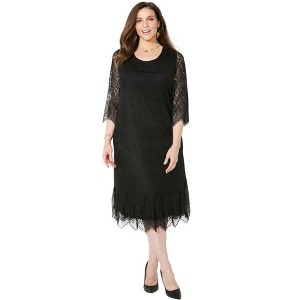 Catherines Women's Plus Size Shirred Lace Flounce Dress - 1 of 4