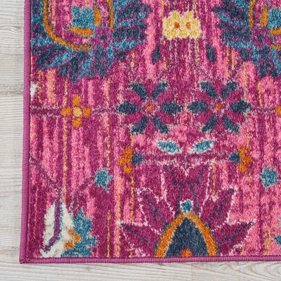 Fuchsia Floral Synthetic Runner Rug with Latex Backing