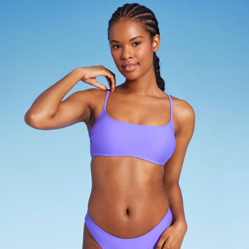 Photos - Swimwear Women'sBralette Bikini Top - Wild Fable™ Purple L: Comfort Stretch, Open B