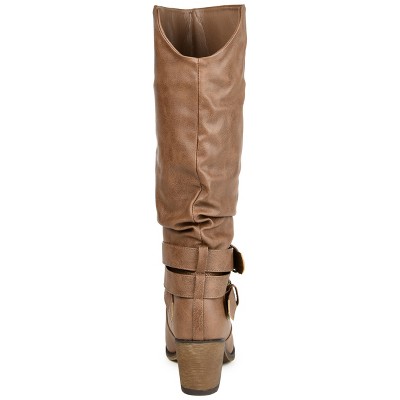 Taupe Faux Leather Knee-high Casual Boot with Buckle