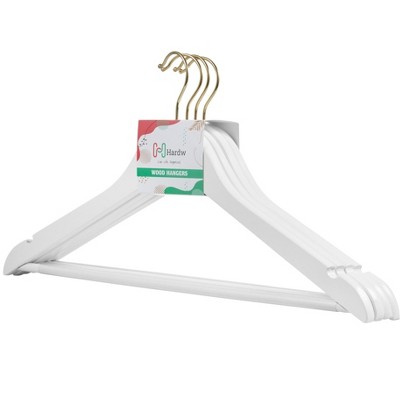DEILSY White Heavy Duty  Wooden Hangers with Gold Hooks & Anti-Slip Rubber Bar - Perfect Coat & Suit Hangers 20-Pack