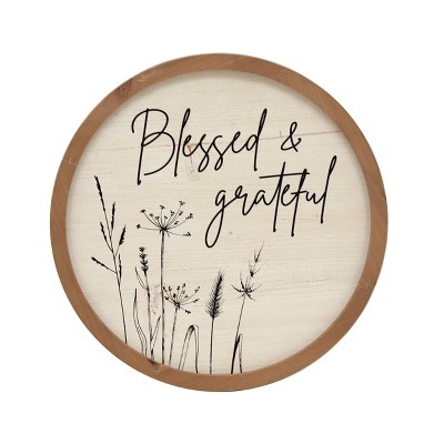 VIP Wood 16 in. White Blessed Round Floral Sign