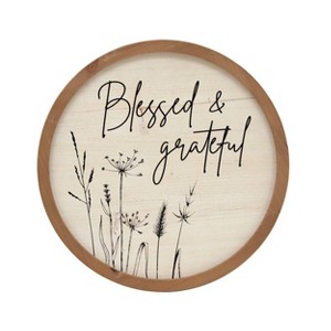 VIP Wood 16 in. White Blessed Round Floral Sign - 1 of 2