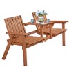 Outsunny Patio Bench, Wood Garden Bench with Center Table & Umbrella Hole, Wooden Outdoor 2 Chair Set, Slatted, Varnished - 4 of 4