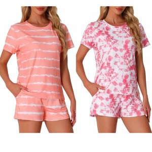 INSPIRE CHIC Women's 2Pcs Pajama Set Round Neck Short Sleeve Top and Drawstring Shorts Loungewear Set - 1 of 4