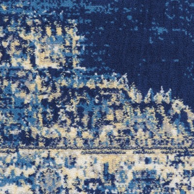 Handmade Navy Blue Medallion Synthetic Rectangular Rug
