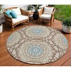 Khaki Brown And Taupe Floral Medallion Washable Indoor Outdoor Area Rug - 2 of 4