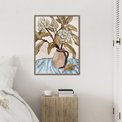 Muted Earth Tones Botanical Canvas Art Print with Brown and Gold Frame