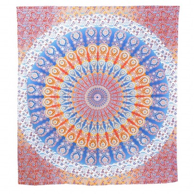 HomeRoots 92" X 84" Orange Blue And Yellow Mandala Cotton Hanging Tapestry