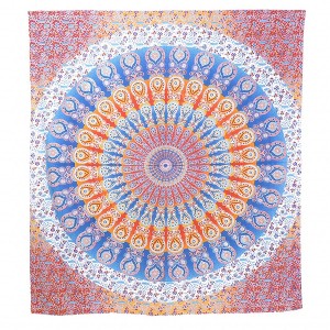 HomeRoots 92" X 84" Orange Blue And Yellow Mandala Cotton Hanging Tapestry - 1 of 4