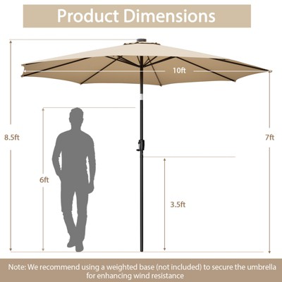 10ft Beige Solar LED Lighted Patio Umbrella with Crank Tilt