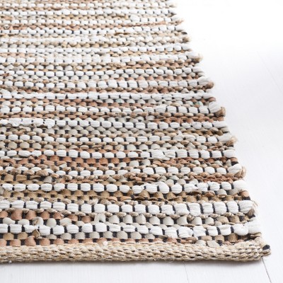 Ivory Wool and Cowhide Hand-Woven Vintage Area Rug