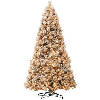HOMCOM Prelit Artificial Christmas Tree with Clear Lights and Tips, Flocked Xmas Tree with Metal Stand for Home Office Holiday