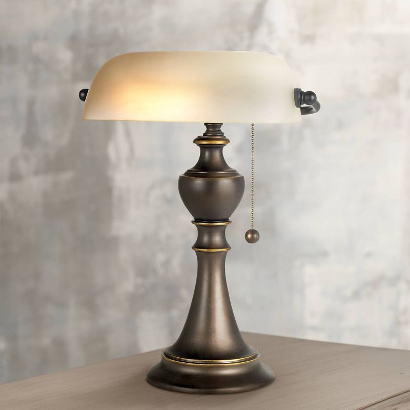 Regency Hill Haddington Traditional Piano Banker Table Lamp 16" High Antique Bronze Metal Alabaster Glass Shade for Bedroom Living Room Bedside Office, 2 of 9