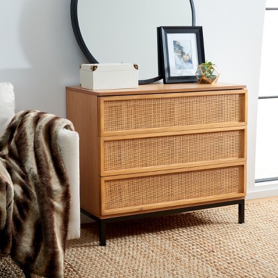 Natural Rattan and Black 3-Drawer Chest