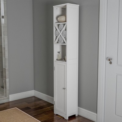 Hastings Home Freestanding Bathroom Storage Cabinet With Slat Door And  Gallery Style Top - White/black : Target