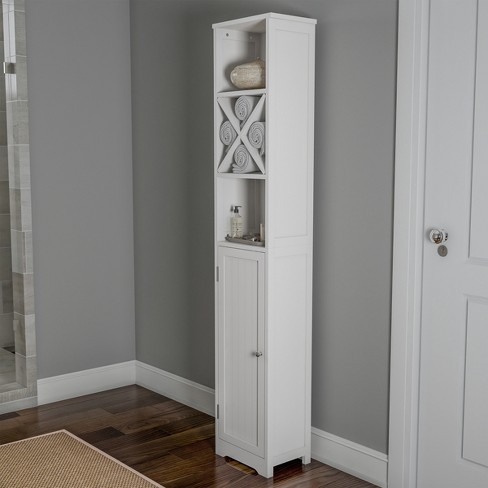 Kleankin Tall Bathroom Storage Cabinet, Freestanding Linen Tower With  3-tier Open Adjustable Shelves, Cupboard And Drawer, Narrow Slim Floor  Organizer : Target