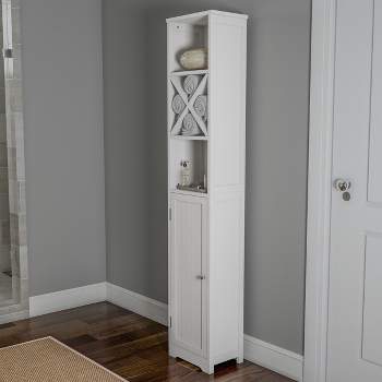 Hastings Home 67-Inch Tall Linen Tower Cupboard with Cubbyhole Divider and Adjustable Shelves