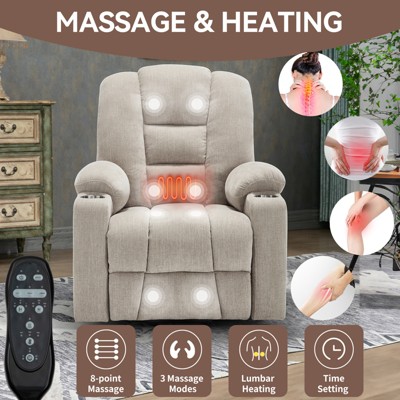 Power Lift Recliner Chair, Heavy Duty 155° Reclining Angle Massage Chair With Dual USB Ports And Cup Holders, Single Recliner Chairs For Elderly