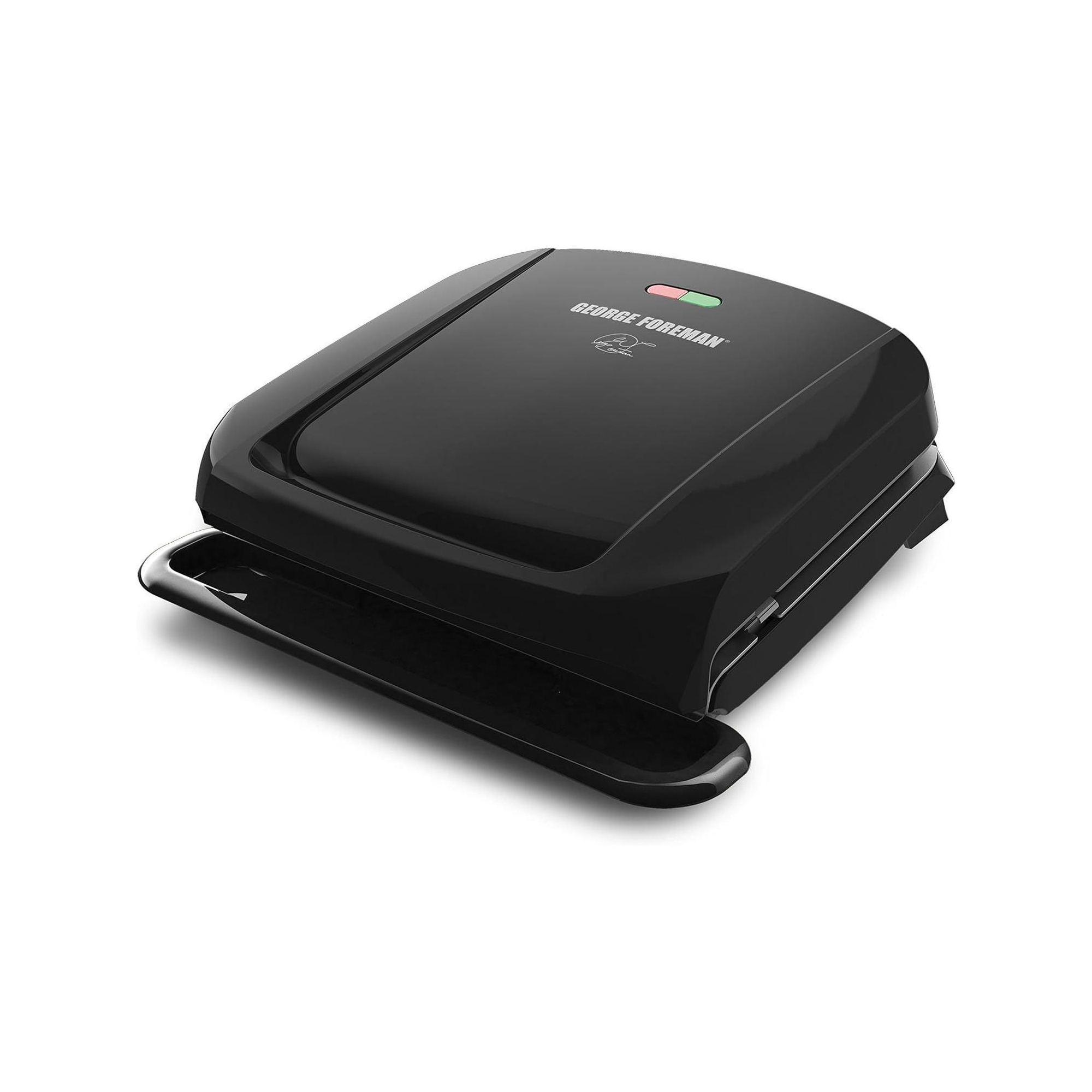 George Foreman 4-Serving Removable Plate Electric Grill and Panini Press, George Tough Non-Stick Coating, Drip Tray Catches Grease, Black