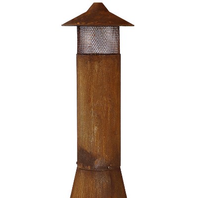 Rustic 70-Inch Brown Steel Wood-Burning Chiminea with Mesh Screen