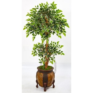 Nearly Natural 59-in Variegated Ficus Artificial Tree in Decorative Planter - 1 of 3
