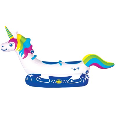 Wow Watersports Giant Rainbow Unicorn 2 Person Rider PVC Inflatable Pontoon Boating Ride On Lake Boat Towable Tube