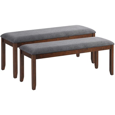 Tangkula Set of 2 Bench Seat Upholstered Dining Bench with Wood Legs for Bedroom/Living Room/Entryway