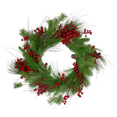 Northlight 24-Inch Mixed Pine and Red Berry Artificial Christmas Wreath - Unlit