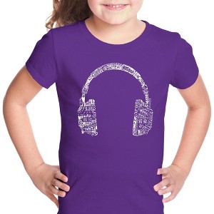 LA Pop Art Girl's Word Art T-shirt - HEADPHONES - LANGUAGES - 1 of 4