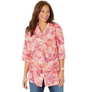 Catherines Women's Plus Size Pintuck Buttonfront Blouse - 1 of 4
