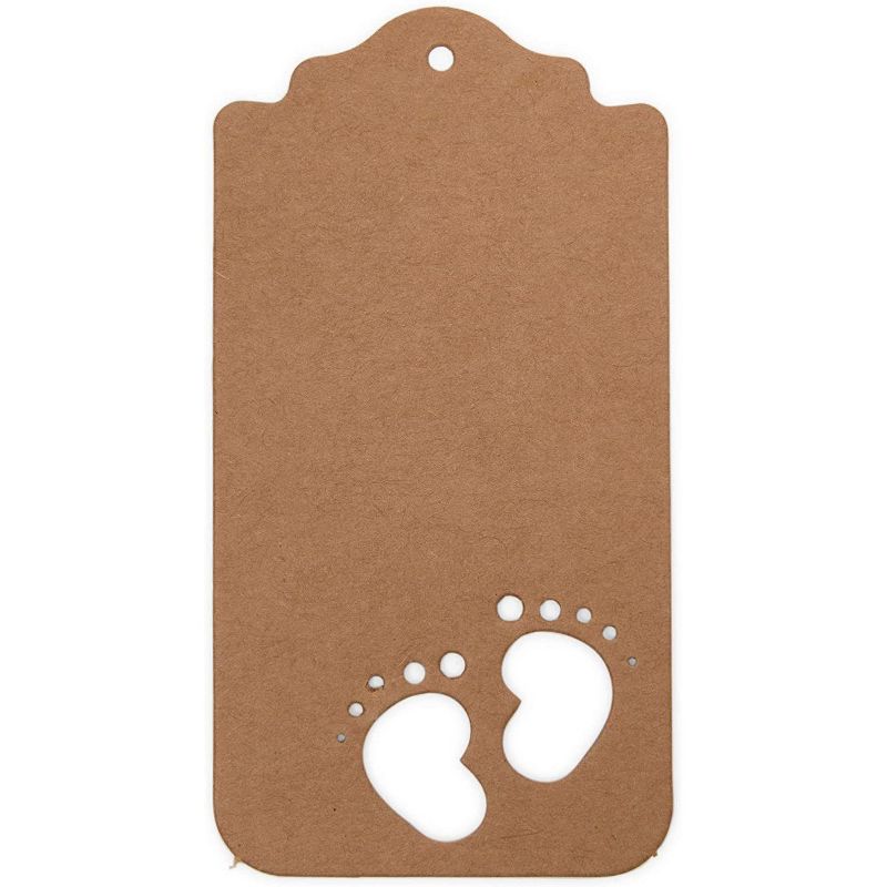 Bright Creations 300 Pack Kraft Paper Gift Tags with String, Baby Feet Cutouts (2.17 x 4.1 in), 2 of 8