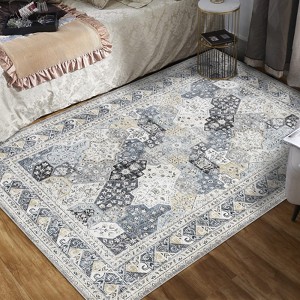 Washable Area Rugs, Non-Slip Neutral Vintage Distressed Soft Rug, Low Pile Stain-Resistant Carpet, Indoor Foldable Print Floor Mat - 1 of 4