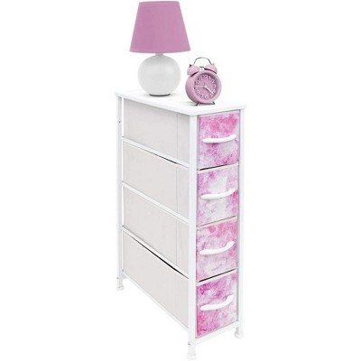 Pink Tie-Dye 4-Drawer Vertical Storage Tower with Steel Frame