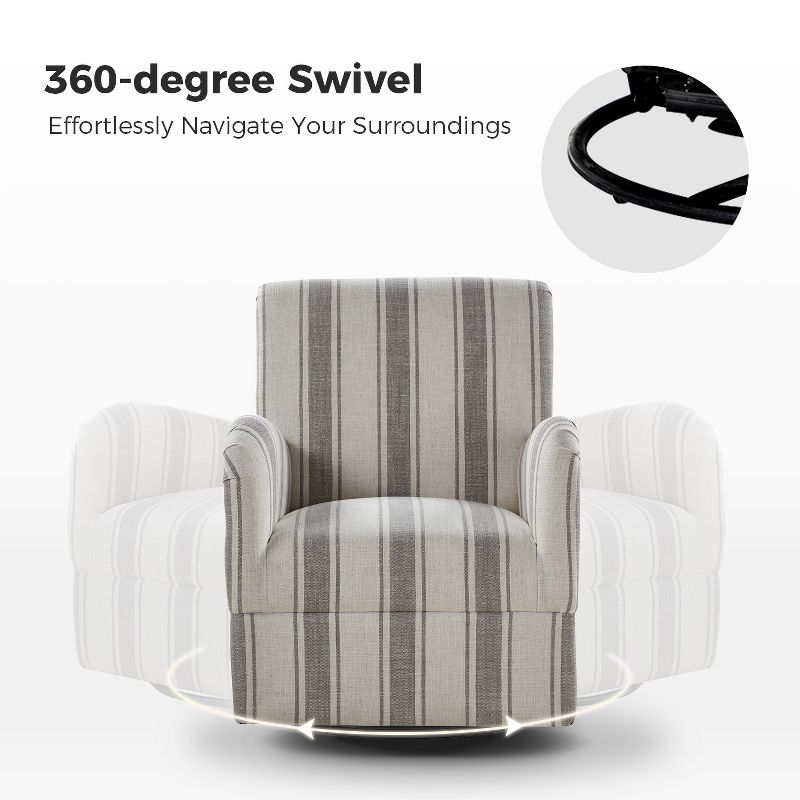 Livia Transitional 360-Degree Swivel Armchair With Jacobean Strip Pattern | HULALA HOME, 5 of 10