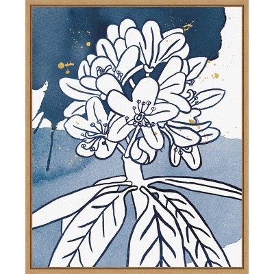 16" x 20" Indigo Blooms II by Wild Apple Portfolio Framed Wall Canvas - Amanti Art