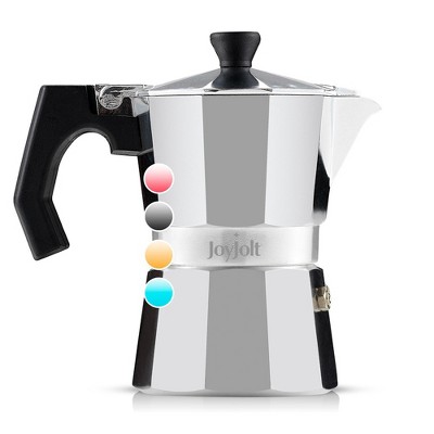 JoyJolt Italian Moka Pot 3 Cup Stovetop Espresso Maker Aluminum Coffee Percolator Coffee Pot - Silver