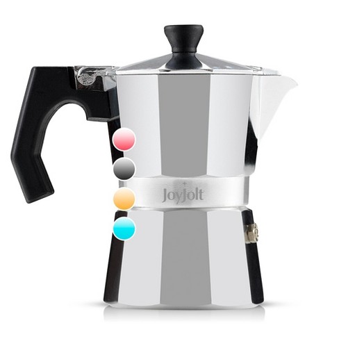 JoyJolt Italian Moka Pot Stovetop Aluminum Espresso Maker - 3 Cups - Silver