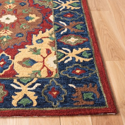 Heritage Red and Blue Hand-Tufted Wool Area Rug, 5' x 8'