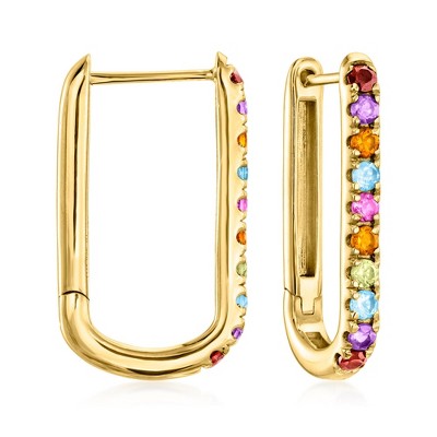 Ross-Simons 1.20 ct. t.w. Multi-Gemstone Paper Clip Link Hoop Earrings in 18kt Gold Over Sterling